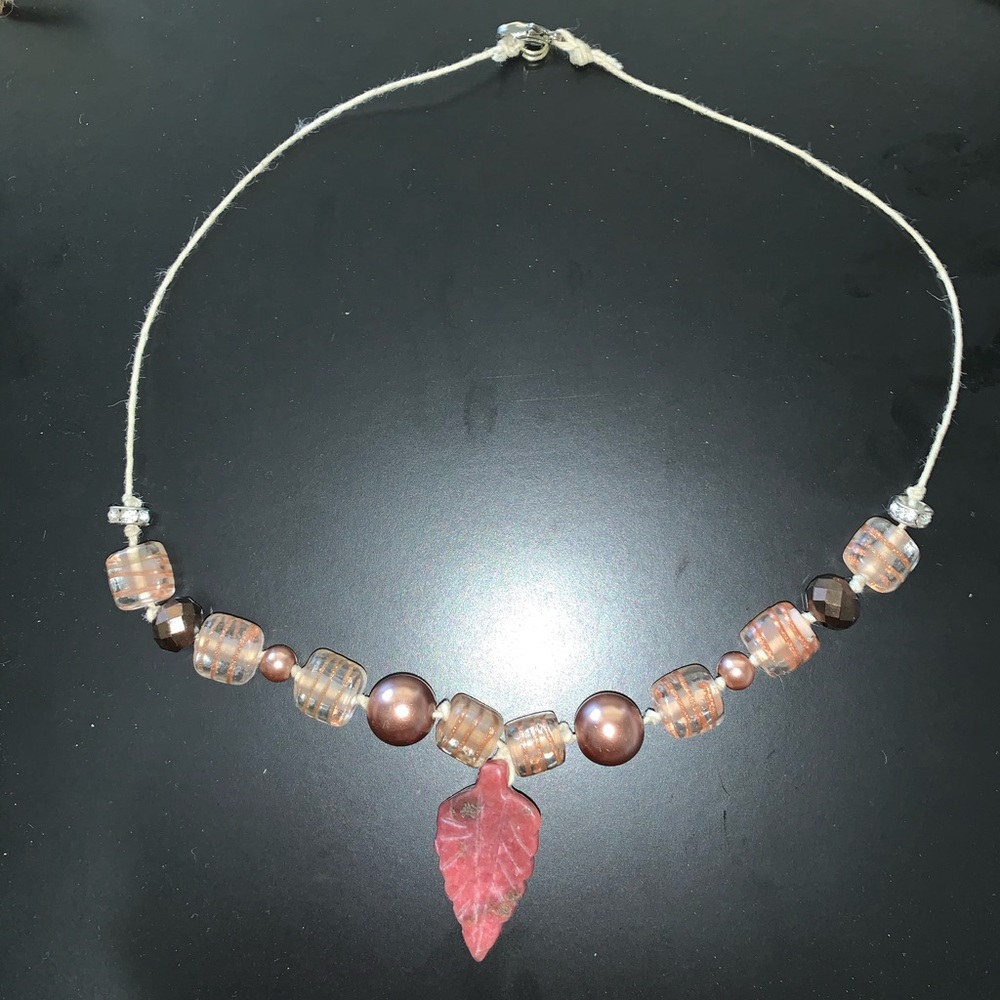 Handmade boho hemp rope leaf necklace